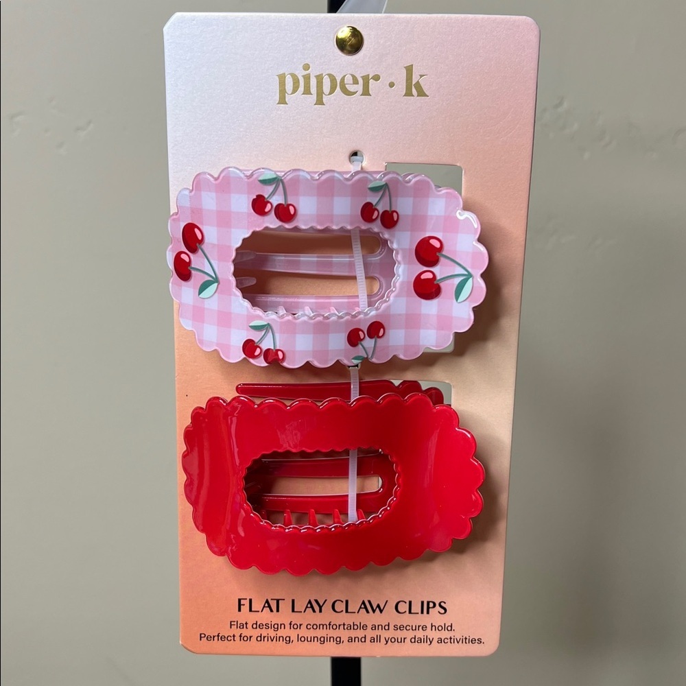 Piper K | Large Cherry 🍒 Gingham & Bright Red Flat Lay Claw Clips ♥️